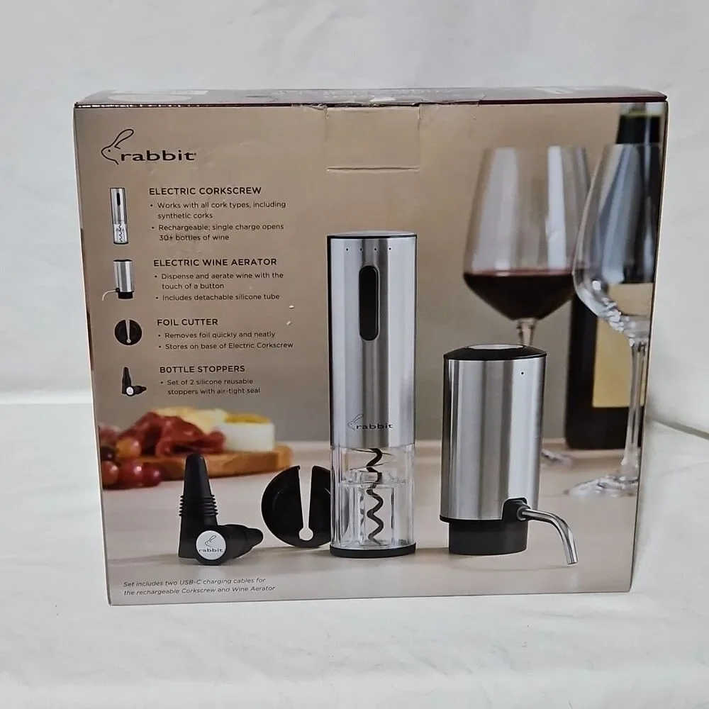 Rabbit Electric Wine Opener 5-piece Tool Set with Electric Corkscrew and Aerator